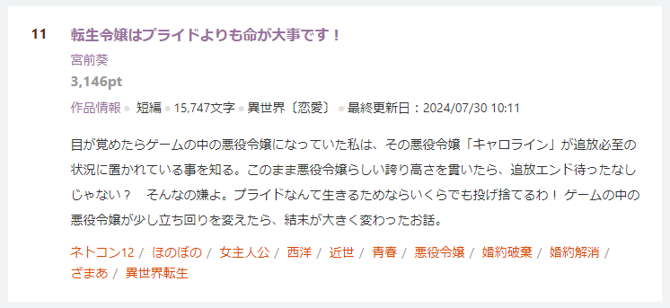 宮前葵先生　新作　日間総合１１位